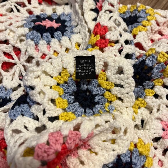 Anthropologie Saachi Crocket Colorblock Granny Square Poncho OS EUC - Picture 7 of 10